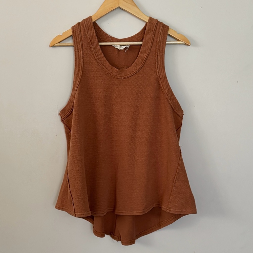 Dress up (L)rust orange boho western cowgirl knit tank top casual boutique
